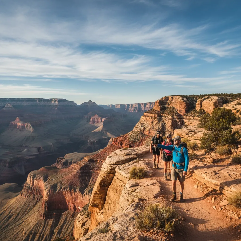 Hikers on a Grand Canyon rim trail
