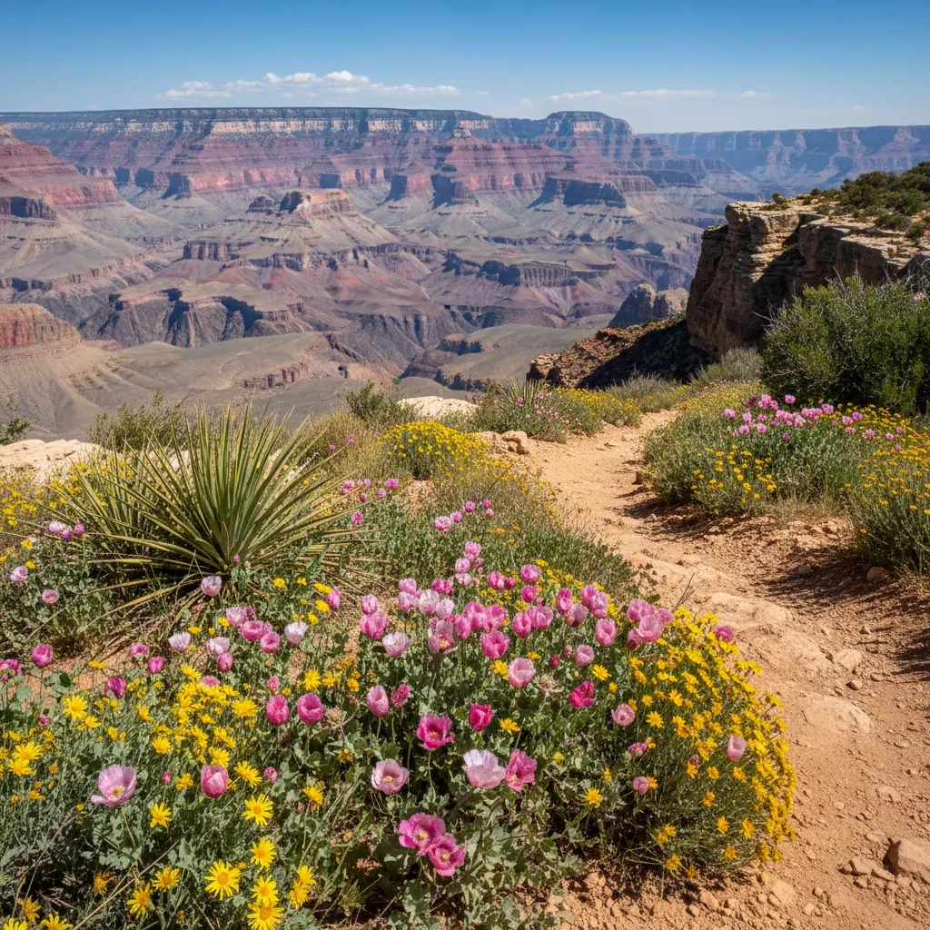 Desert wildflowers along Grand Canyon rim trail